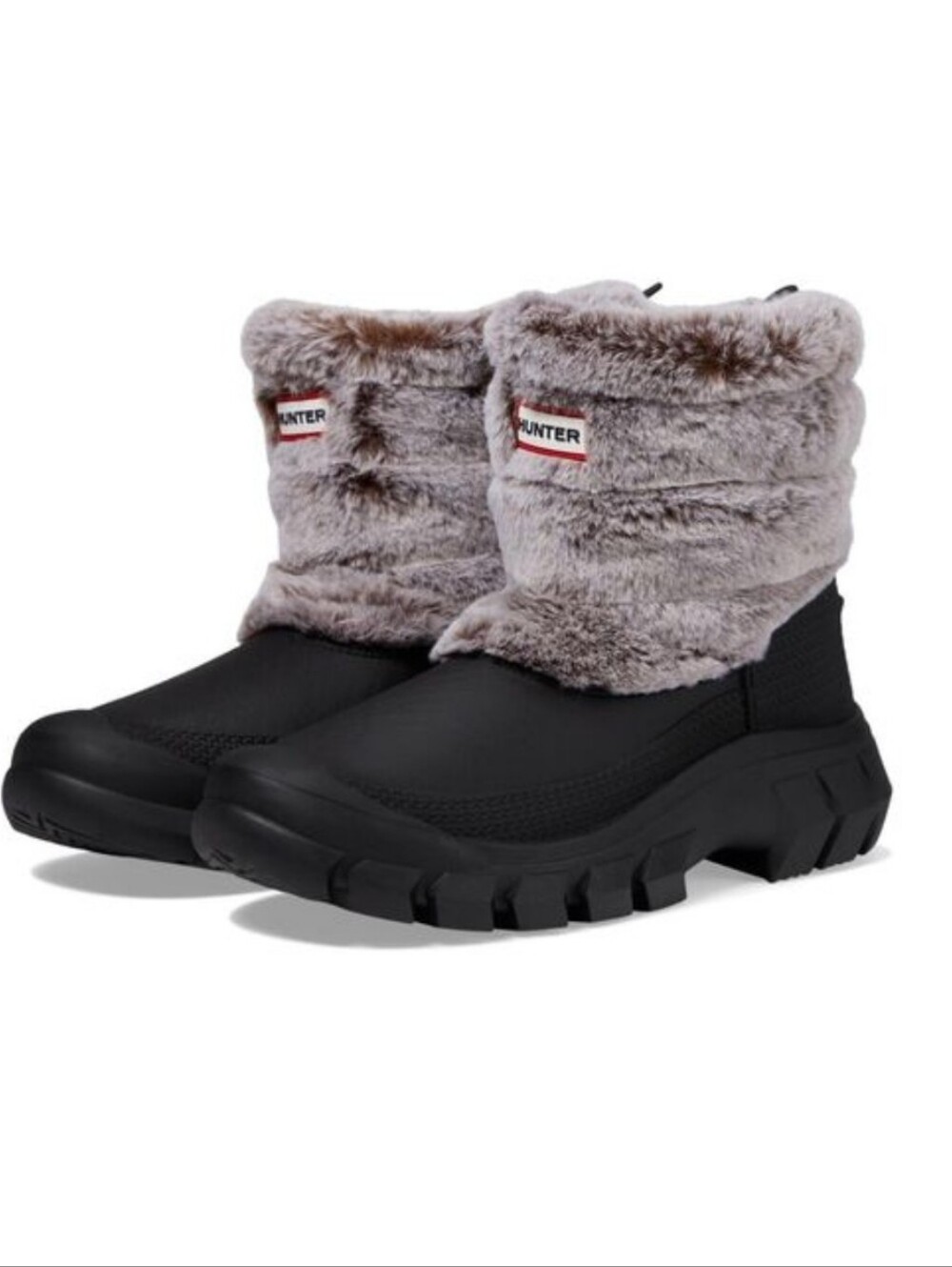 Hunter Intrepid Short Faux Fur Snow Boots – Black/Natural, Women’s 9M